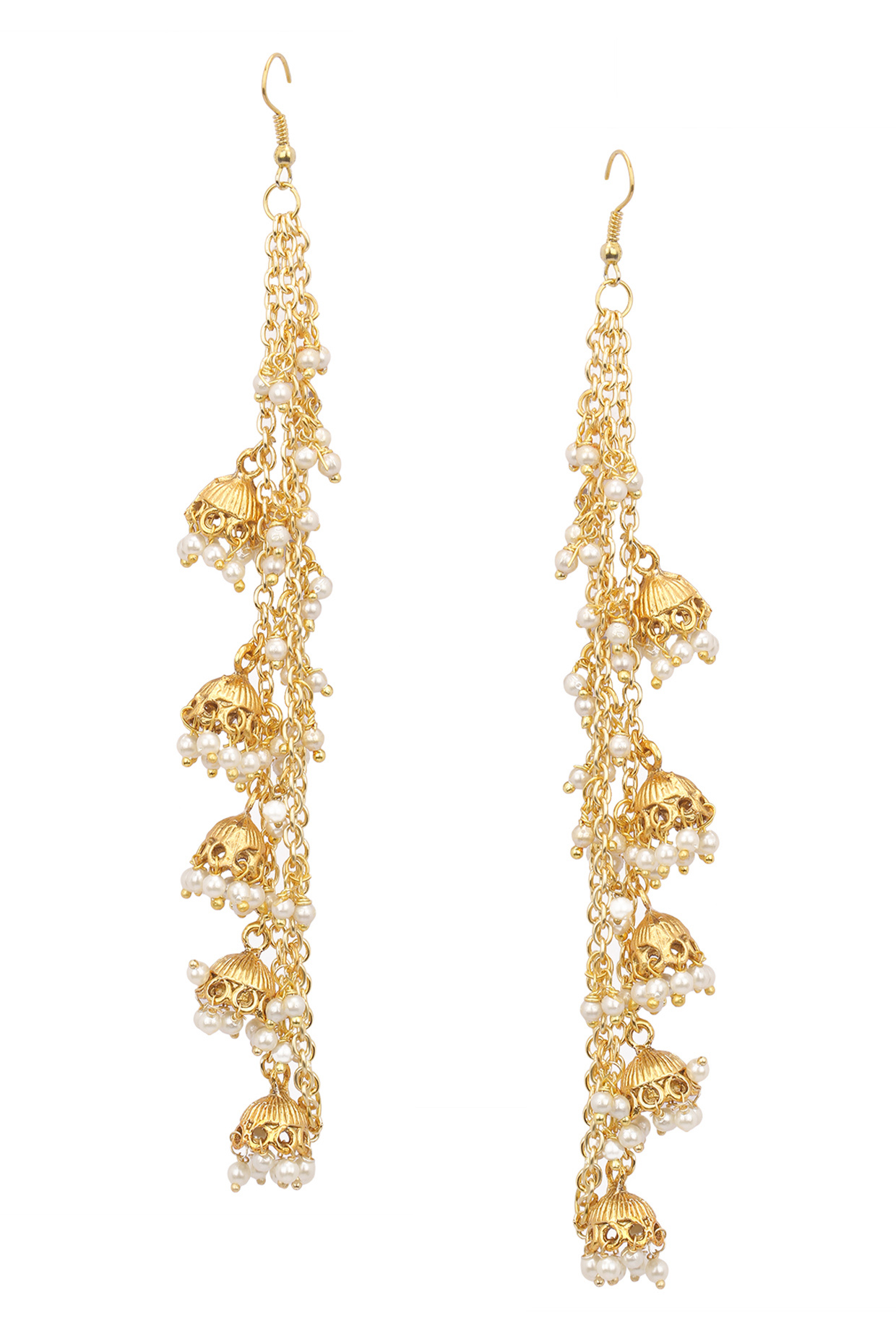 Gold Finish Multiple Chain Jhumki Earrings by Just Shraddha