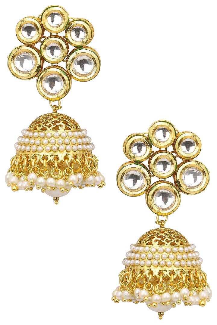 Just Shraddha presents Gold finish cutwork jhumki earrings available only at Pernia's Pop Up Shop.