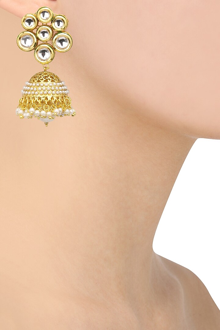Gold Finish Cutwork Jhumki Earrings by Just Shraddha