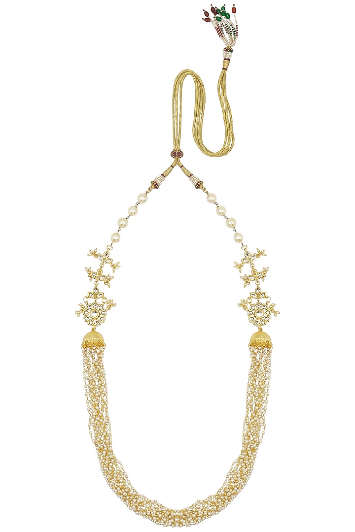 Gold finish kundan and pearl string necklace available only at Pernia's Pop Up Shop.