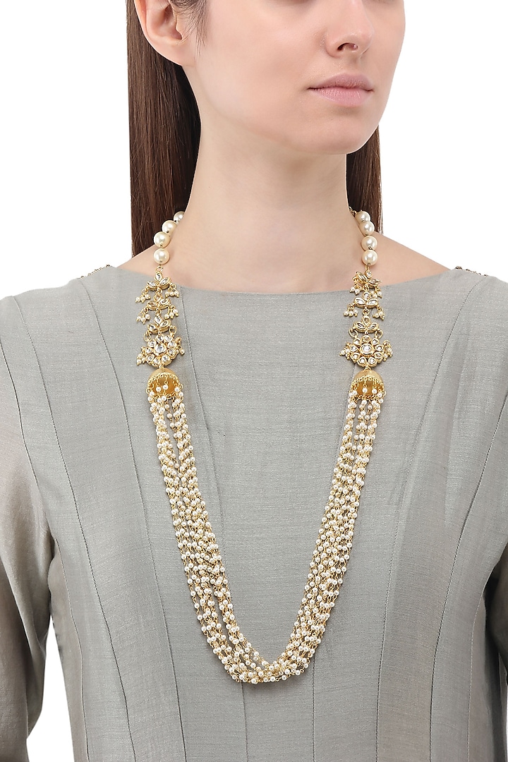 Gold Finish Kundan and Pearl String Necklace by Just Shraddha
