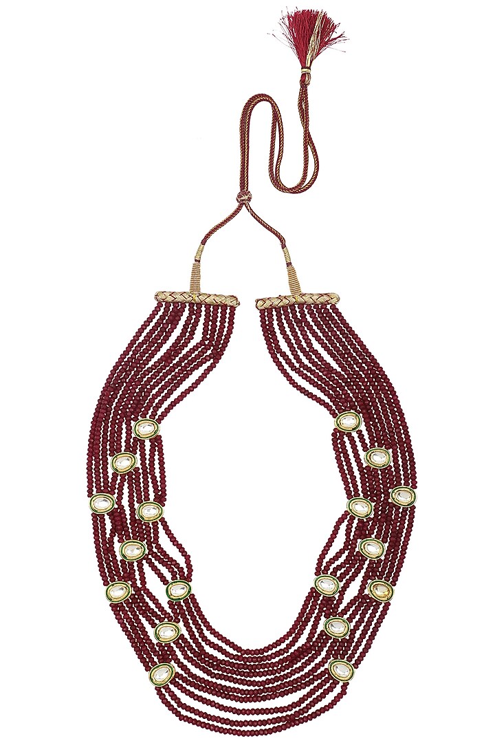 Gold finish polki and maroon beads necklace available only at Pernia's Pop Up Shop.