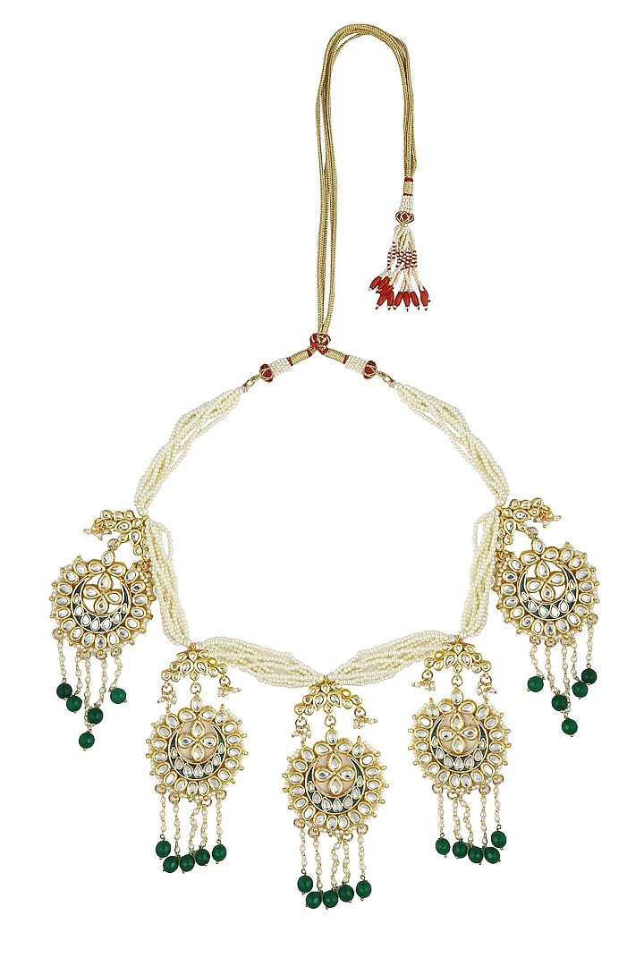 Just Shraddha presents Gold finish crescent motif hanging pearl string necklace available only at Pernia's Pop Up Shop.