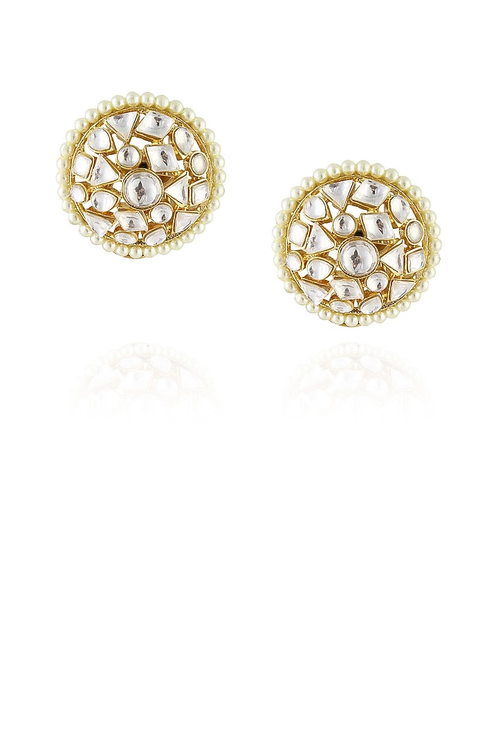Just Shraddha presents Gold finish uncut polki stud earrings available only at Pernia's Pop Up Shop.