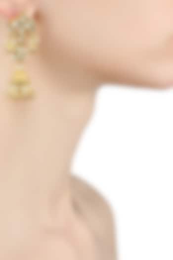 Gold finish kundan work gold beads flower earrings by Just Shraddha