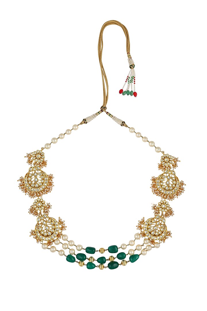 Just Shraddha presents Gold finish chandbali pearl necklace available only at Pernia's Pop Up Shop.