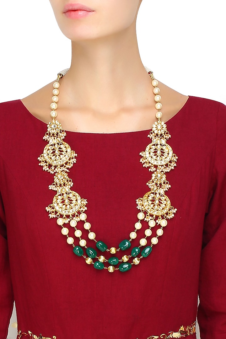 Gold finish chandbali pearl necklace by Just Shraddha