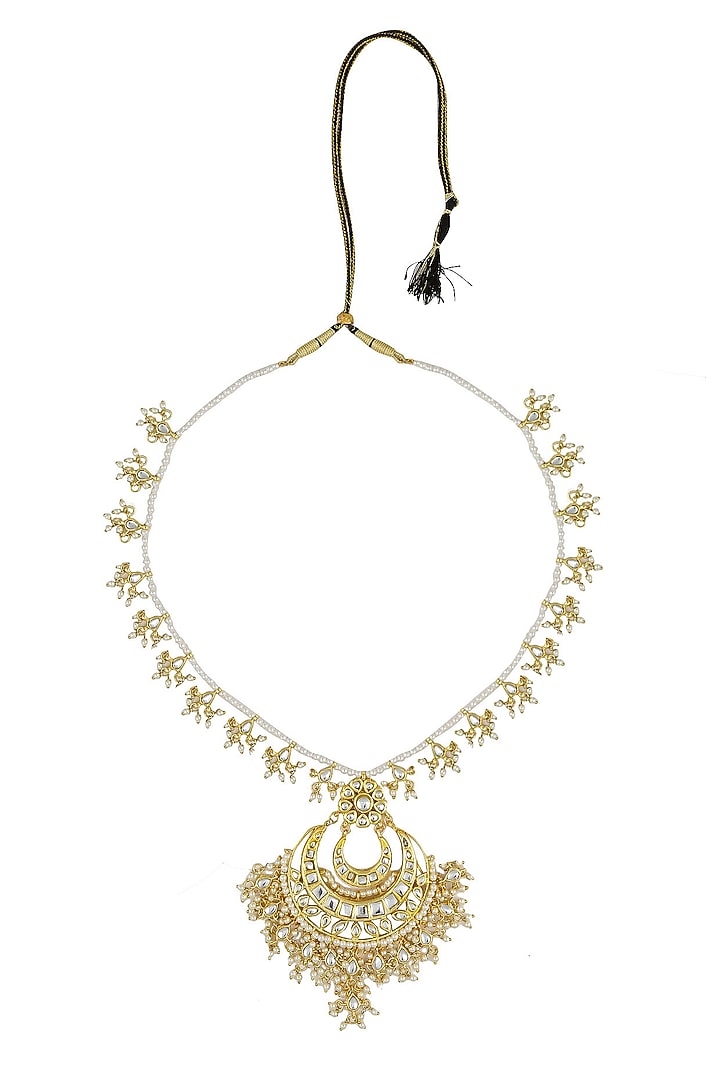 Just Shraddha presents Gold finish chandbali pearl one liner string necklace available only at Pernia's Pop Up Shop.
