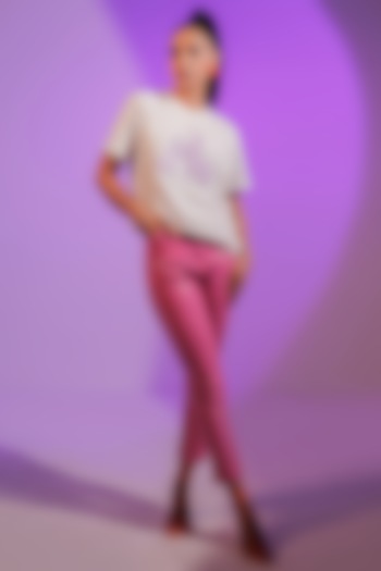 Pink Rubber Coated Jersey Pants by Jubinav Chadha at Pernia's Pop Up Shop