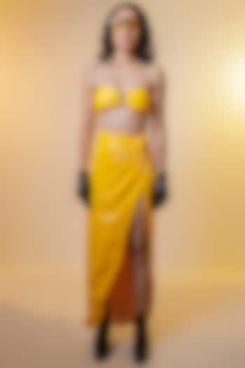 Yellow Coated Jersey Skirt Set by Jubinav Chadha