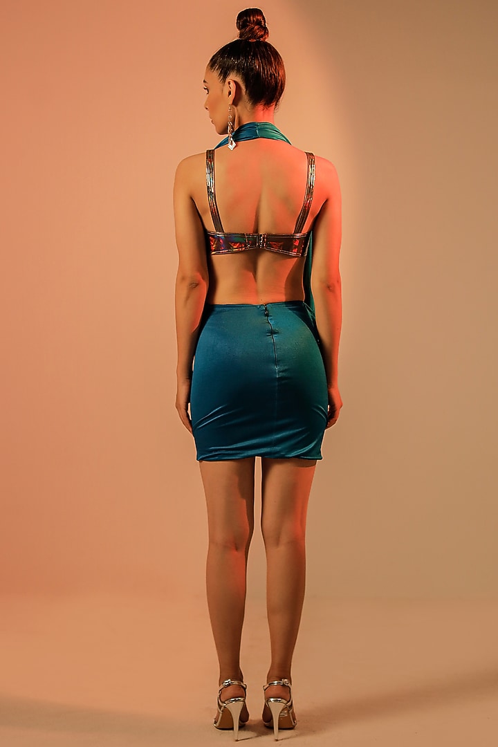 Blue Jersey Cowl Draped Vacation Dress by Jubinav Chadha at Pernia's Pop Up Shop
