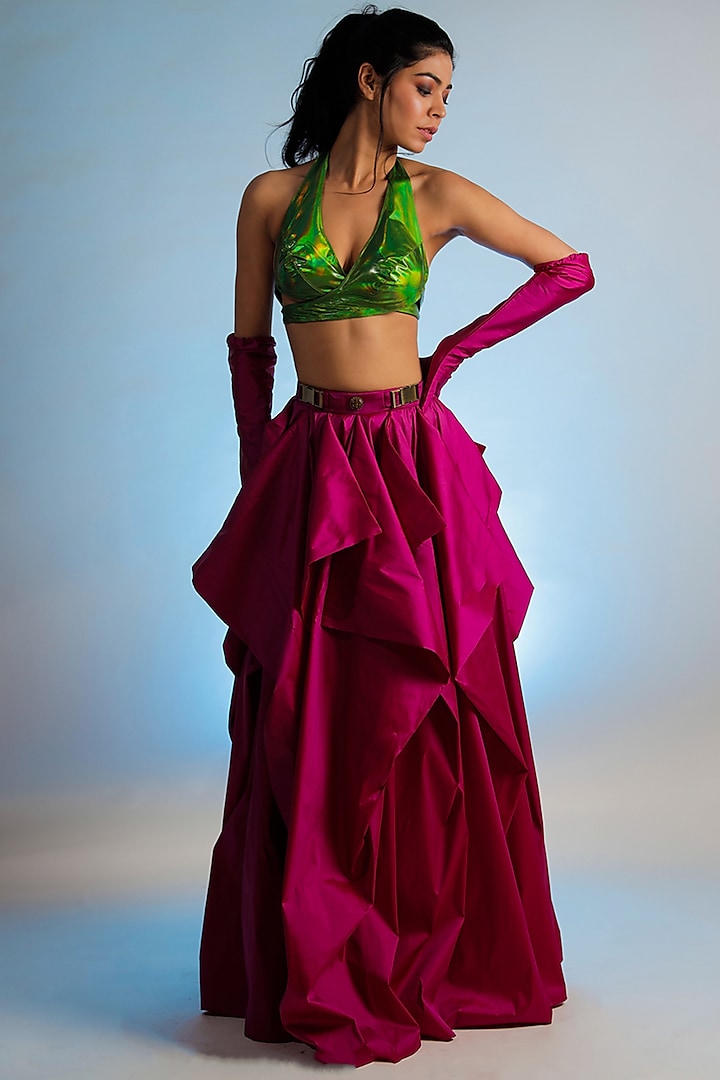 Pink Taffeta Drape Skirt by Jubinav Chadha at Pernia's Pop Up Shop