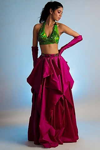 Pink Taffeta Drape Skirt by Jubinav Chadha