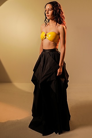 Black Taffeta Drape Skirt by Jubinav Chadha