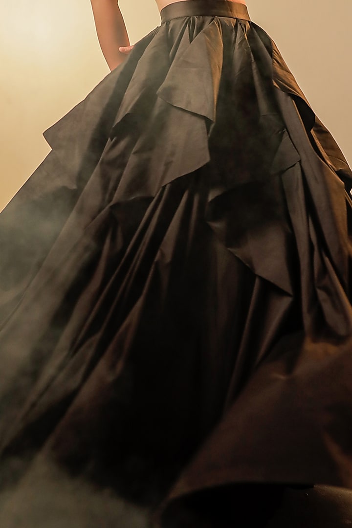 Black Taffeta Drape Skirt by Jubinav Chadha at Pernia's Pop Up Shop