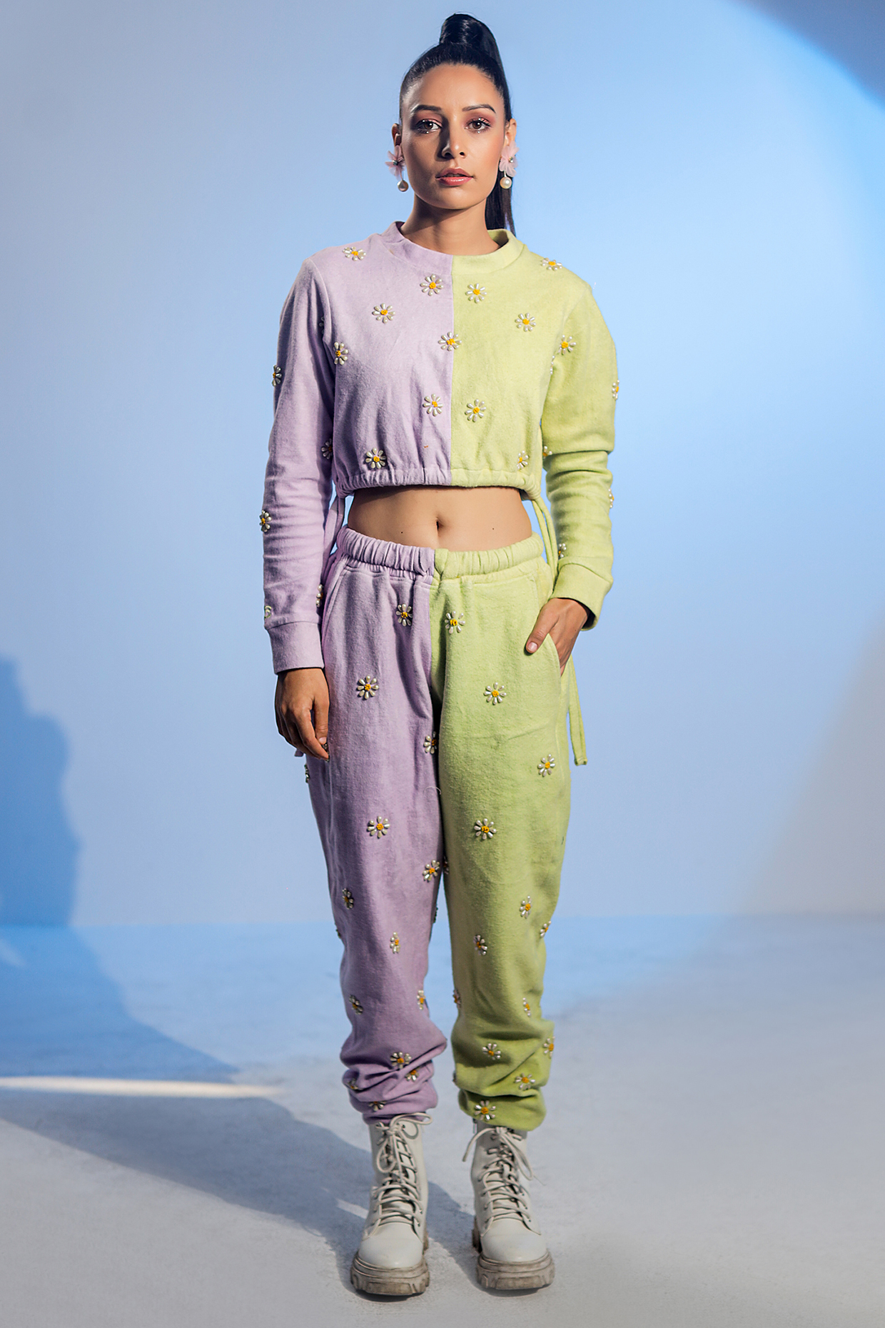 Lilac & Grass Green Embroidered Co-Ord Set by Jubinav Chadha
