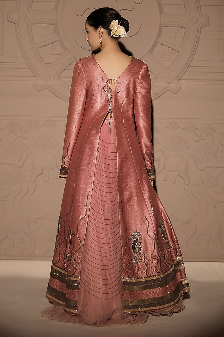Pastel Pink Raw Silk Sequins Hand Embroidered Jacket Set by Jubinav Chadha at Pernia's Pop Up Shop