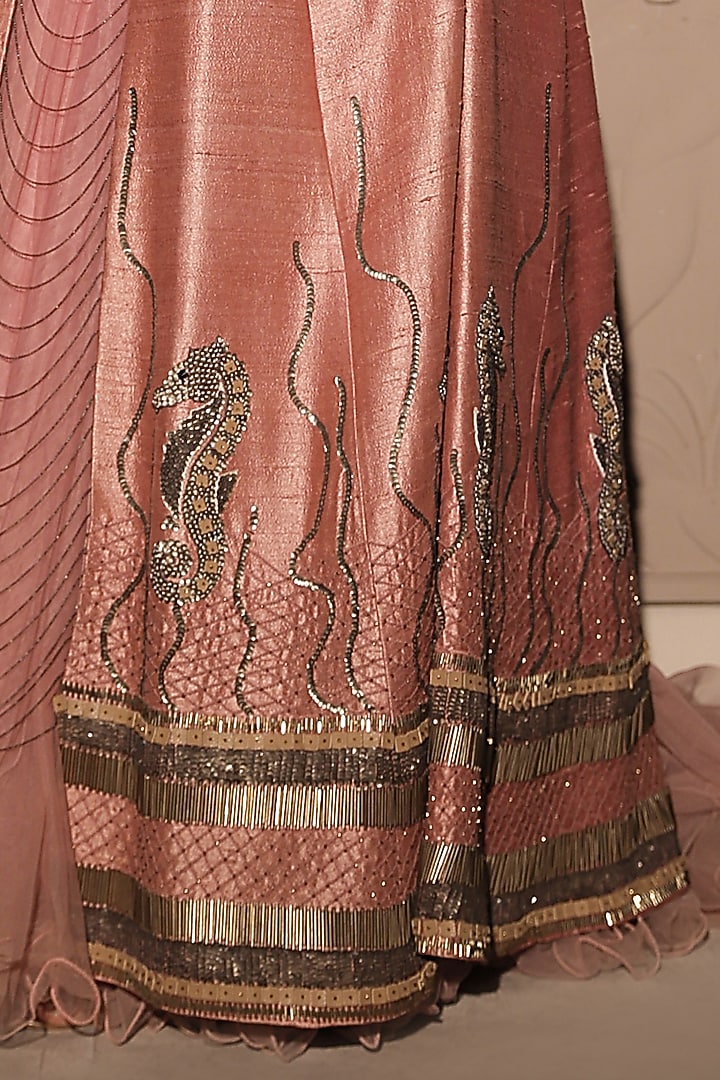 Pastel Pink Raw Silk Sequins Hand Embroidered Jacket Set by Jubinav Chadha at Pernia's Pop Up Shop