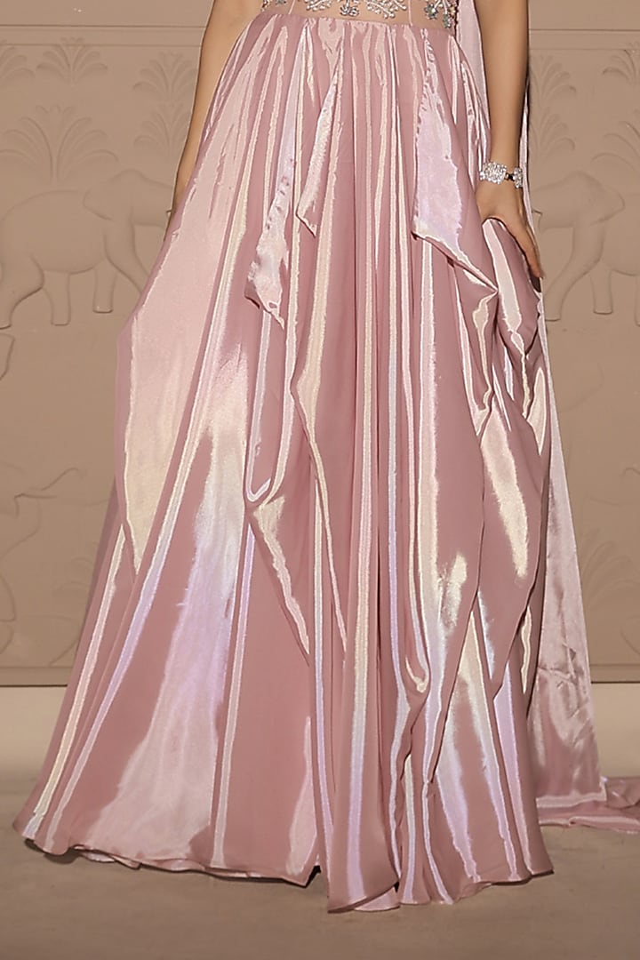 Baby Pink Glass Organza & Net Pearl Embroidered Draped Engagement Gown by Jubinav Chadha at Pernia's Pop Up Shop