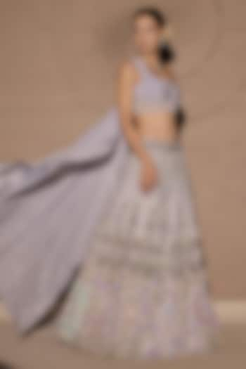 Periwinkle Net & Satin Sequins Embroidered Bridal Lehenga Set by Jubinav Chadha at Pernia's Pop Up Shop