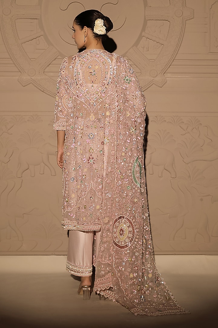 Pink Organza Pearl & Sequins Embroidered Kurta Set by Jubinav Chadha at Pernia's Pop Up Shop
