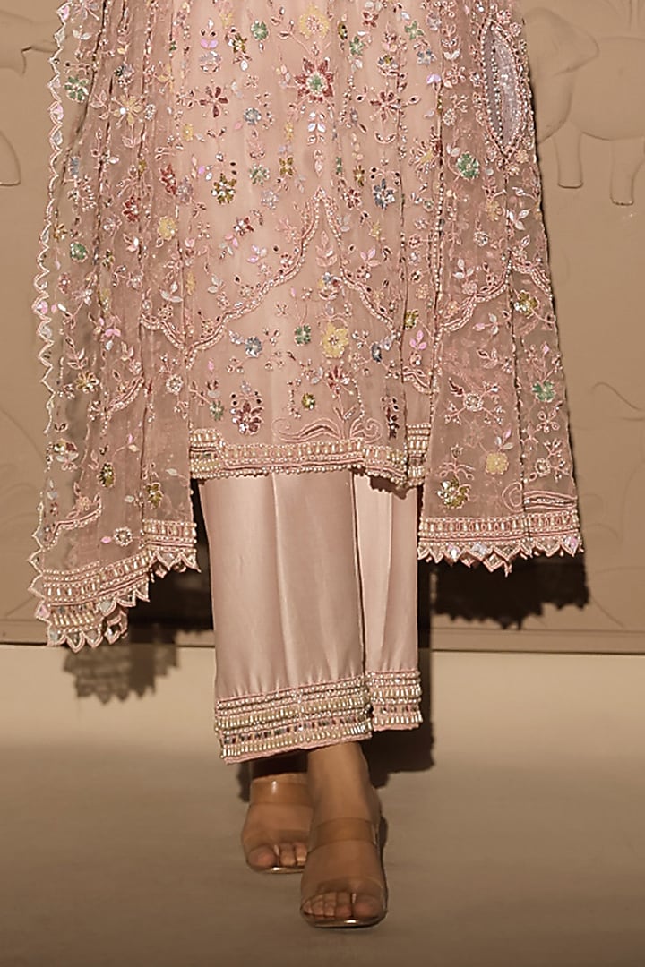 Pink Organza Pearl & Sequins Embroidered Kurta Set by Jubinav Chadha at Pernia's Pop Up Shop