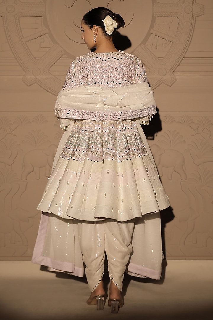 White Sequins Georgette Embroidered Dhoti Set by Jubinav Chadha at Pernia's Pop Up Shop