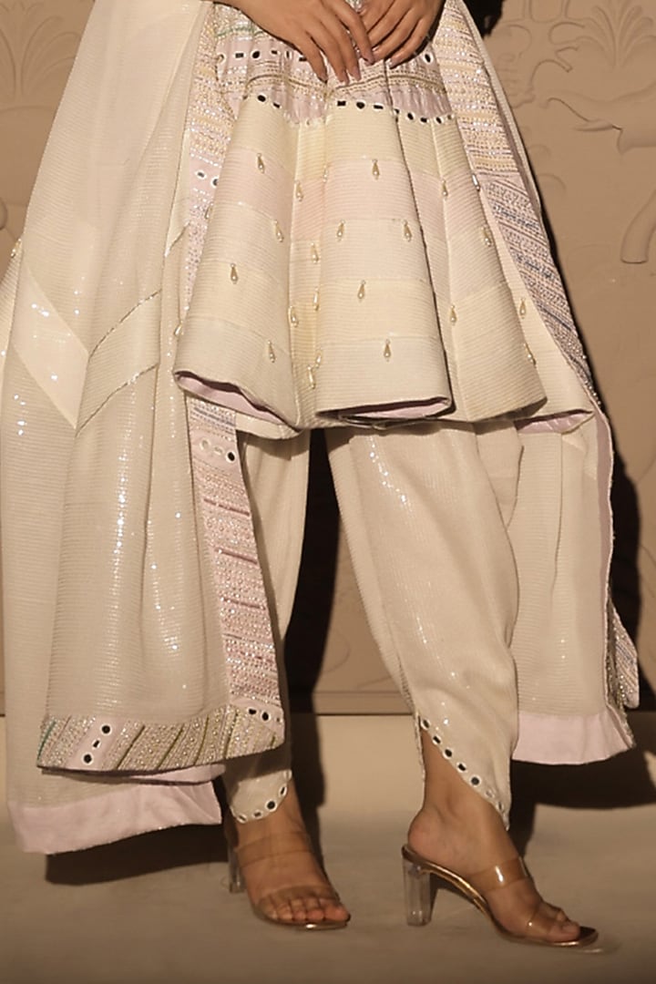 White Sequins Georgette Embroidered Dhoti Set by Jubinav Chadha at Pernia's Pop Up Shop