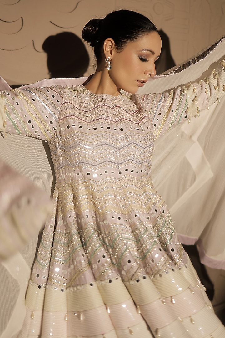 White Sequins Georgette Embroidered Dhoti Set by Jubinav Chadha at Pernia's Pop Up Shop
