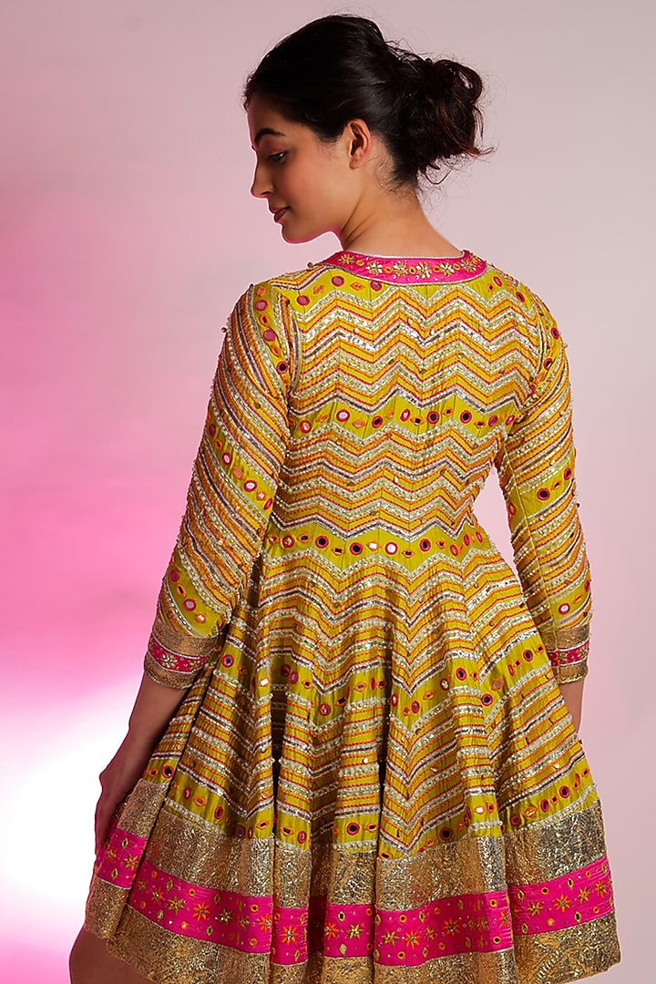 Green Silk Chanderi Embroidered Wedding Anarkali Set by Jubinav Chadha at Pernia's Pop Up Shop