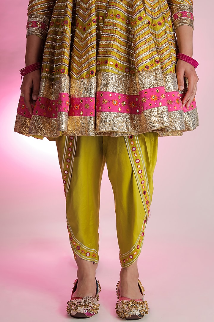Green Silk Chanderi Embroidered Wedding Anarkali Set by Jubinav Chadha at Pernia's Pop Up Shop