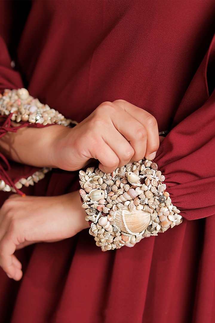 Red Banana Crepe Embroidered Engagement Gown by Jubinav Chadha at Pernia's Pop Up Shop