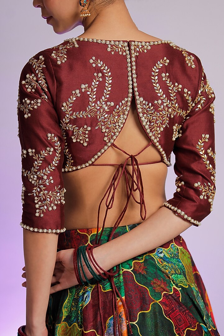 Multi-Coloured Silk Chanderi Printed Wedding Lehenga Set by Jubinav Chadha at Pernia's Pop Up Shop