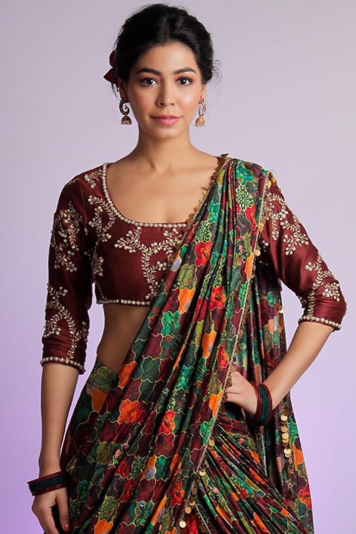 Multi-Coloured Silk Chanderi Printed Wedding Lehenga Set by Jubinav Chadha at Pernia's Pop Up Shop
