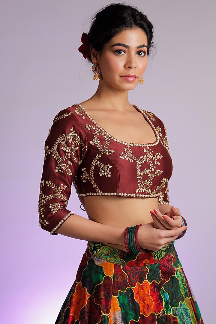 Multi-Coloured Silk Chanderi Printed Wedding Lehenga Set by Jubinav Chadha at Pernia's Pop Up Shop