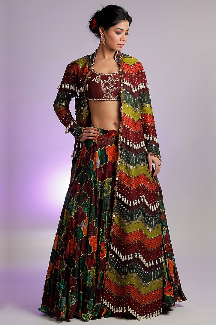 Multi-Coloured Raw Silk Embroidered Jacket by Jubinav Chadha