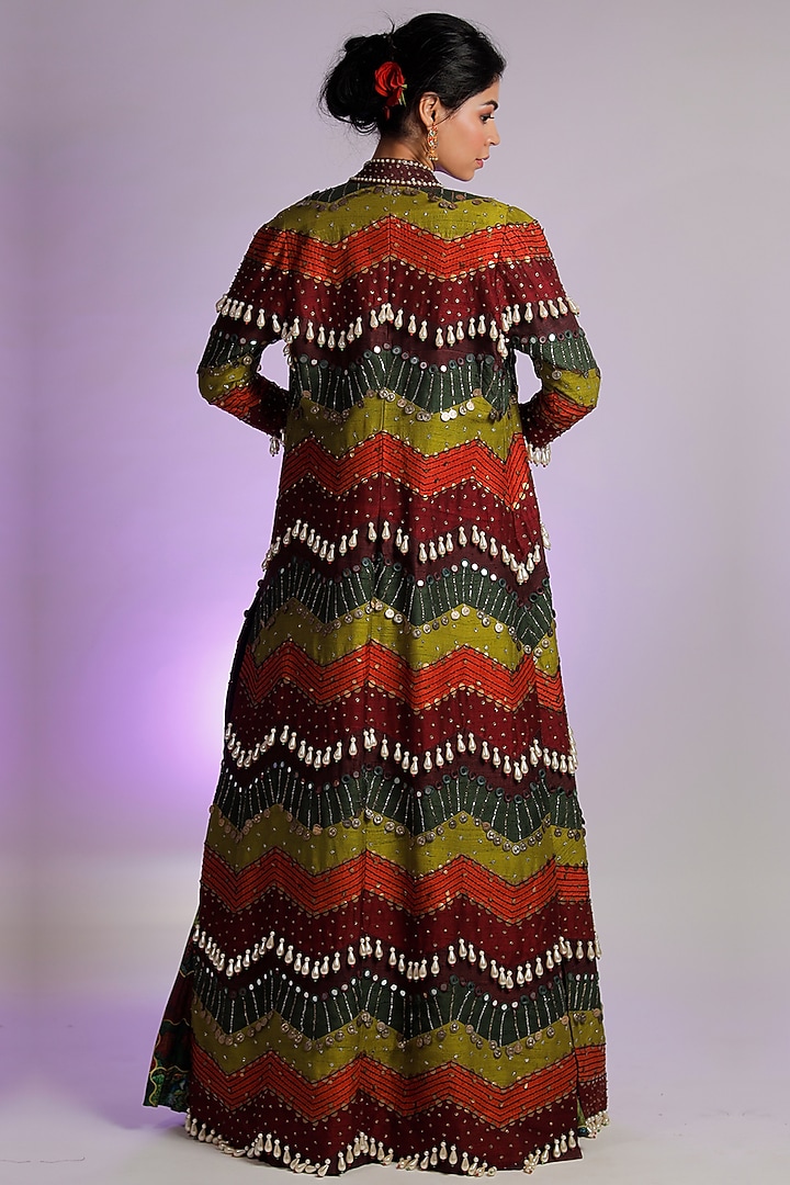 Multi-Coloured Raw Silk Embroidered Jacket by Jubinav Chadha at Pernia's Pop Up Shop