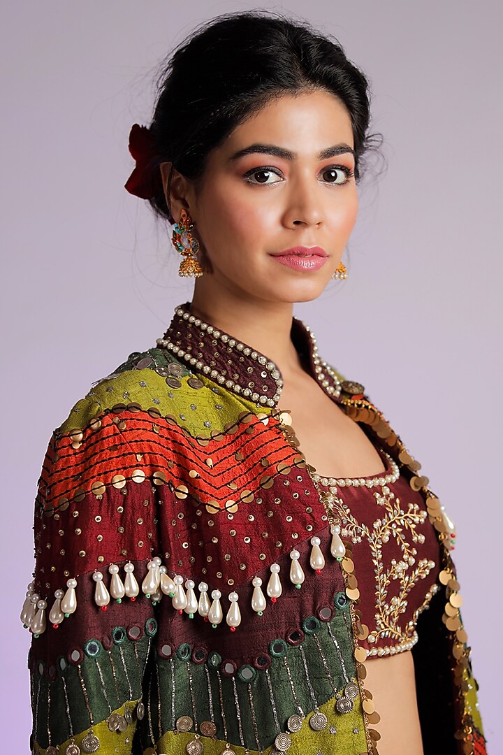 Multi-Coloured Raw Silk Embroidered Jacket by Jubinav Chadha at Pernia's Pop Up Shop