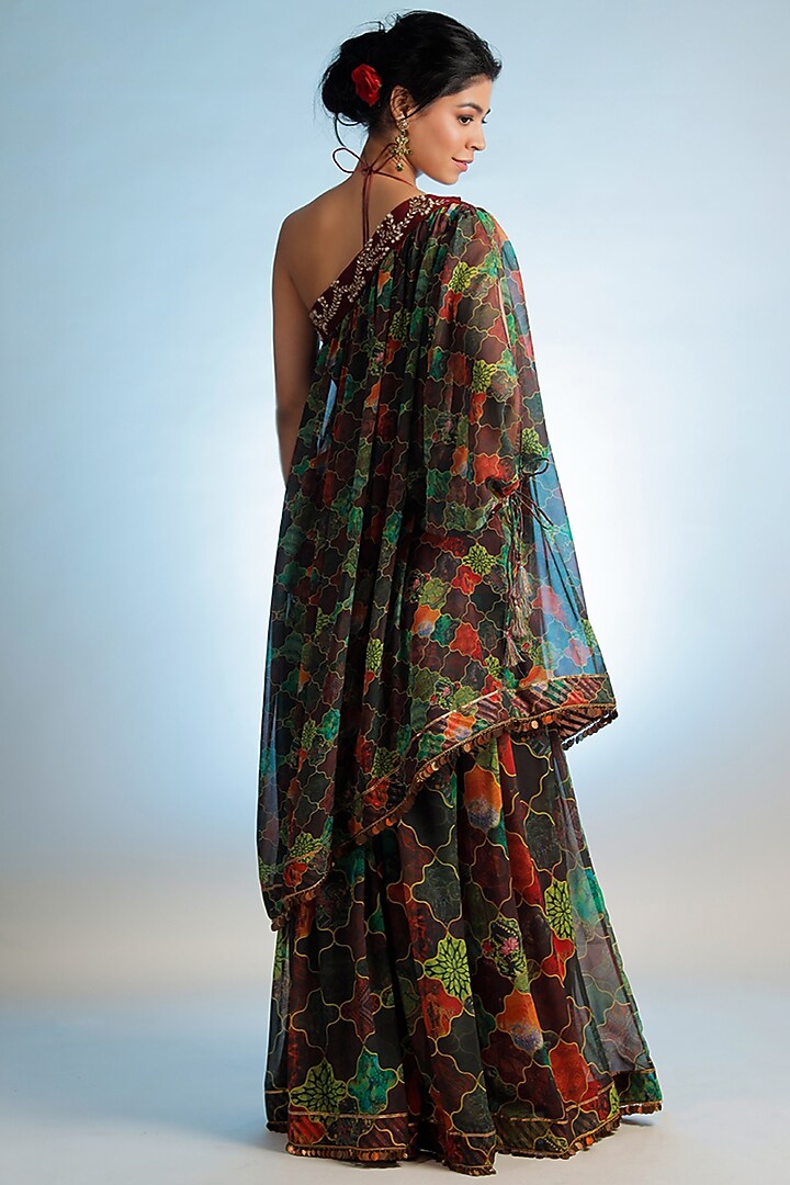 Multi-Coloured Silk Chanderi Printed One-Shoulder Top by Jubinav Chadha at Pernia's Pop Up Shop