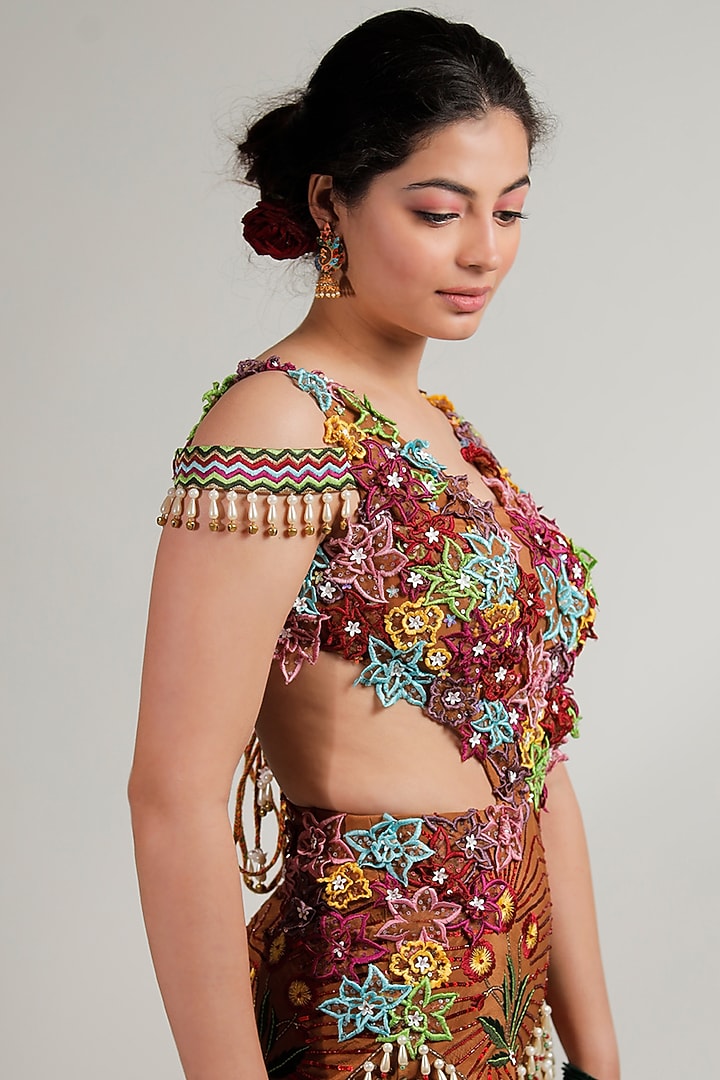 Caramel Silk Organza Embroidered Jumpsuit by Jubinav Chadha at Pernia's Pop Up Shop