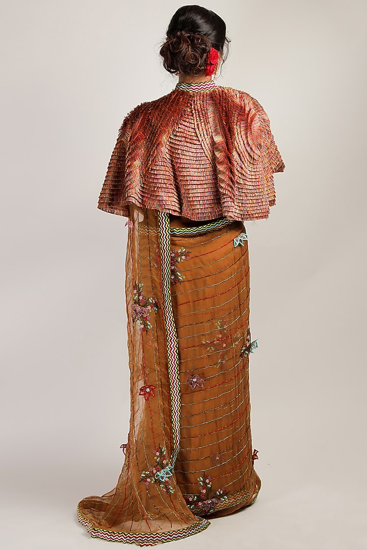 Maroon Silk Chanderi Embroidered Cape by Jubinav Chadha at Pernia's Pop Up Shop