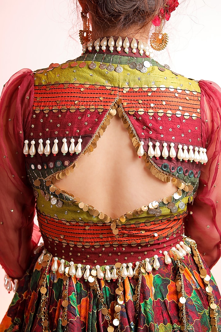 Multi-Colored Raw Silk Printed & Embroidered Engagement Gown by Jubinav Chadha at Pernia's Pop Up Shop