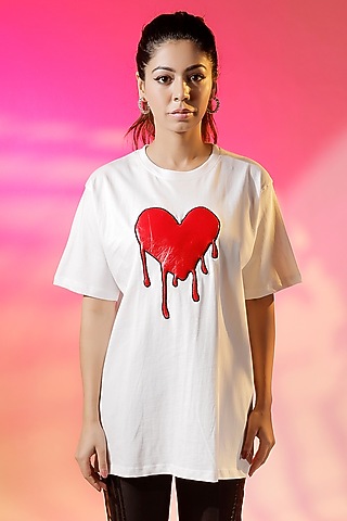 White Cotton Jersey Quilted T-Shirt by Jubinav Chadha
