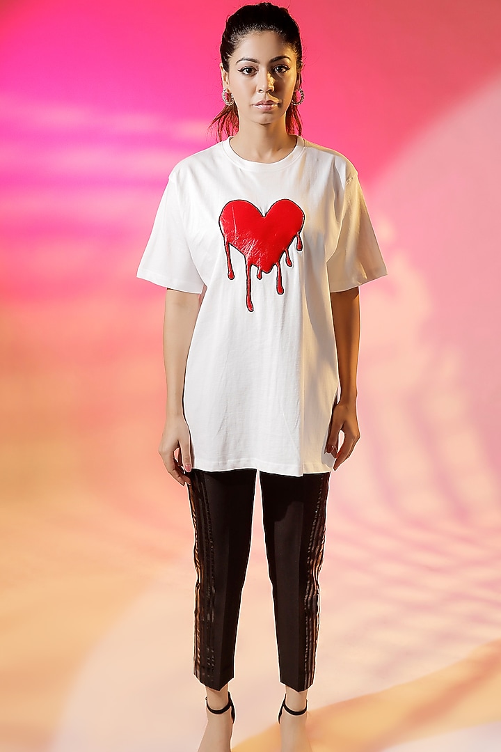 White Cotton Jersey Quilted T-Shirt by Jubinav Chadha at Pernia's Pop Up Shop