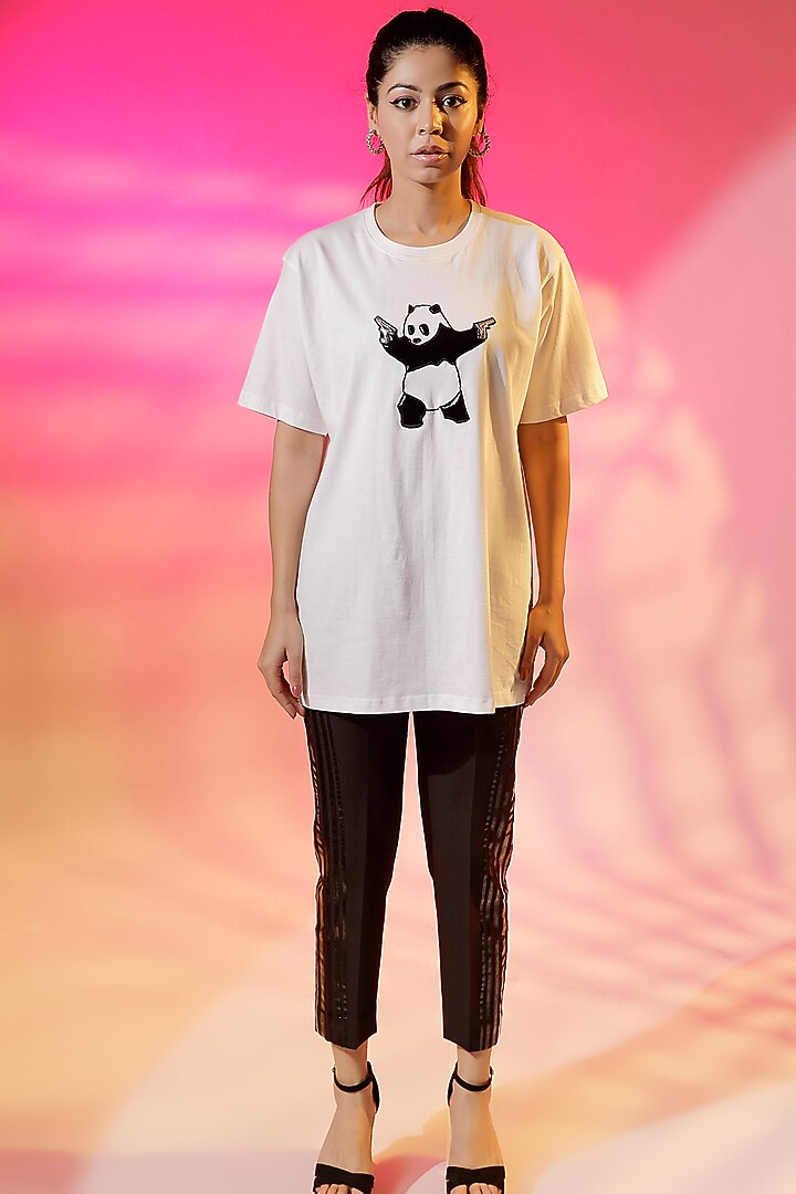 White Cotton Jersey Quilted T-Shirt by Jubinav Chadha at Pernia's Pop Up Shop