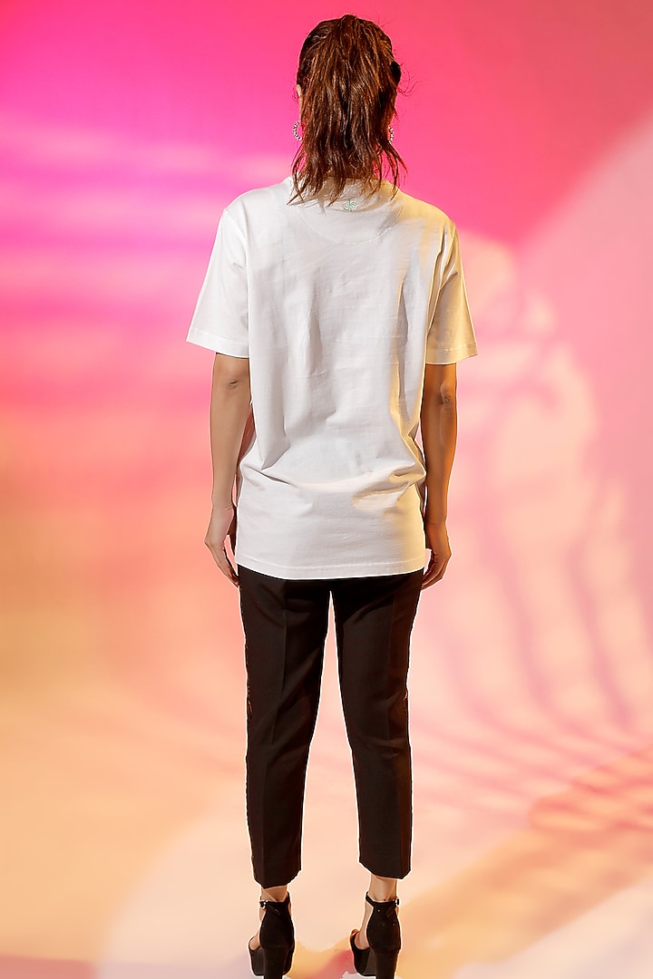 White Cotton Jersey Hand Embroidered T-Shirt by Jubinav Chadha at Pernia's Pop Up Shop