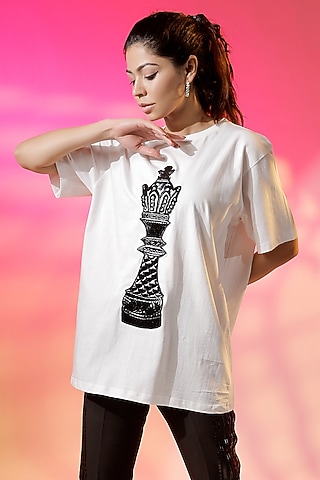 White Cotton Jersey Quilted T-Shirt by Jubinav Chadha