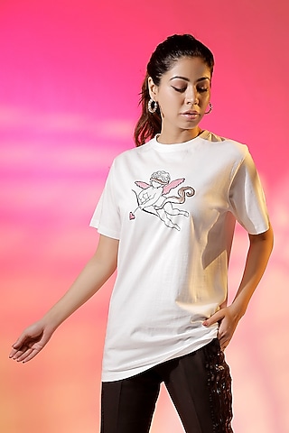White Cotton Jersey Quilted T-Shirt by Jubinav Chadha