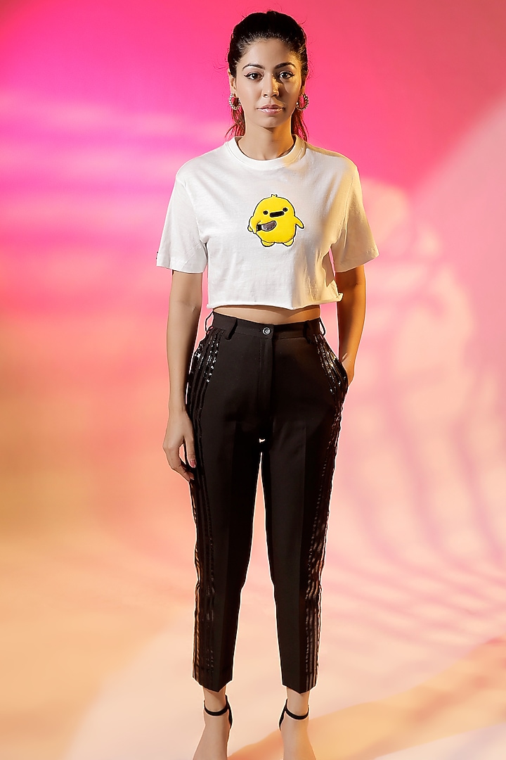 White Cotton Jersey Quilted Crop T-Shirt by Jubinav Chadha at Pernia's Pop Up Shop