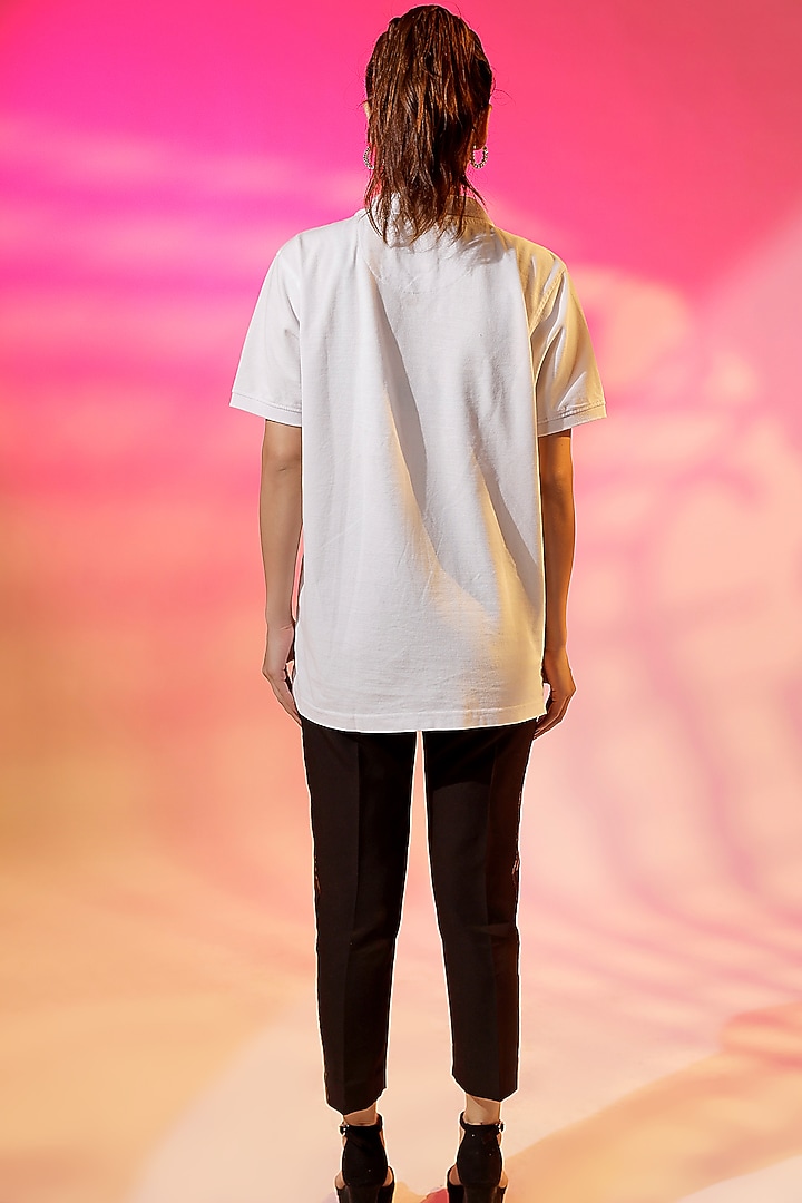 White Cotton Jersey Quilted Polo T-Shirt by Jubinav Chadha at Pernia's Pop Up Shop
